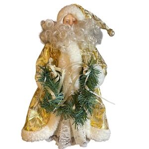 Santa Christmas Tree Topper, Metallic Gold Robe, 13.5"